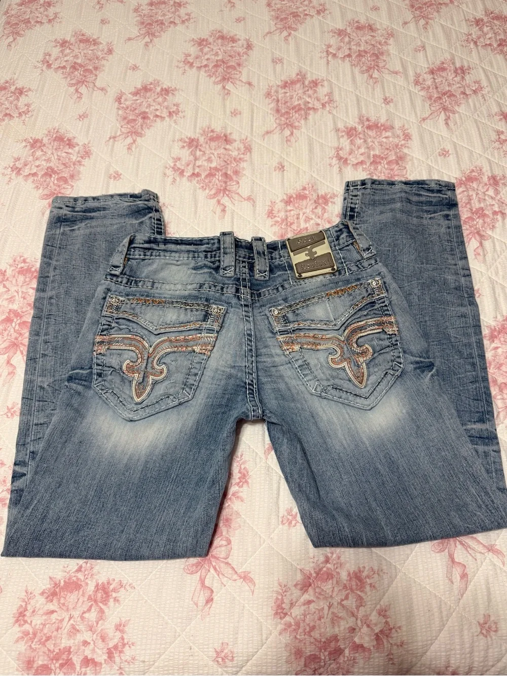 Rock Revival Light Blue Embellished Boot Cut Jeans